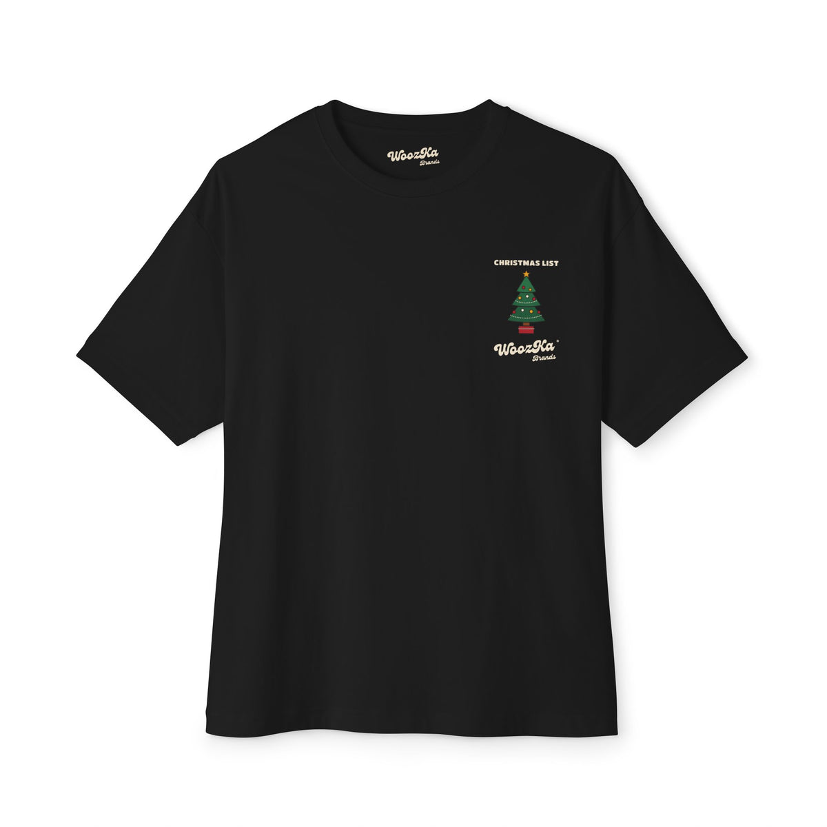 WoozKa Brands Cute Christmas Tree Oversized Tee, Holiday List Back Print