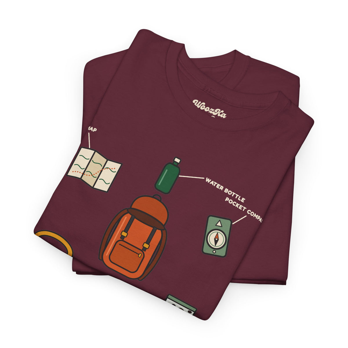 WoozKa Brands Hiking T-Shirt, Backpacking Gear List Front Print
