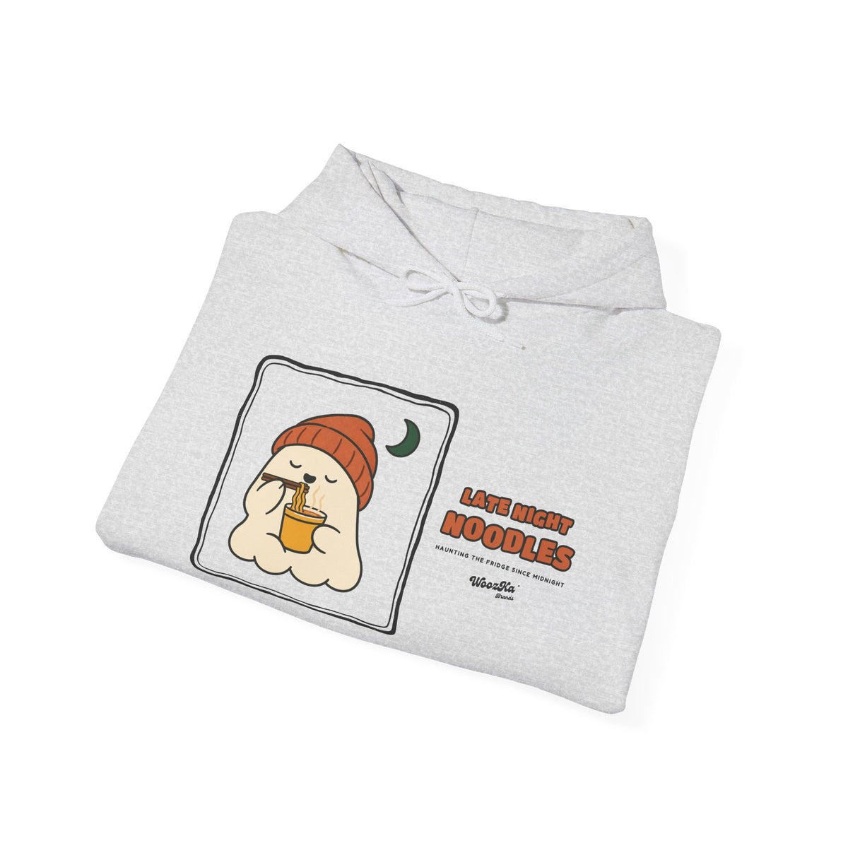 WoozKa Brands Late Night Noodles Ghost Hoodie, Wide Front Graphic