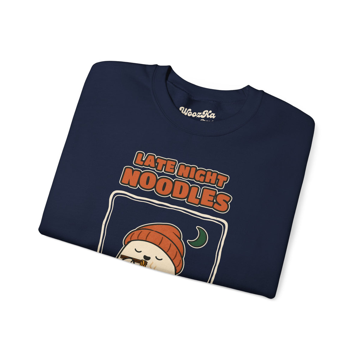 WoozKa Brands Late Night Noodles Ghost Crewneck Sweatshirt, Front Graphic