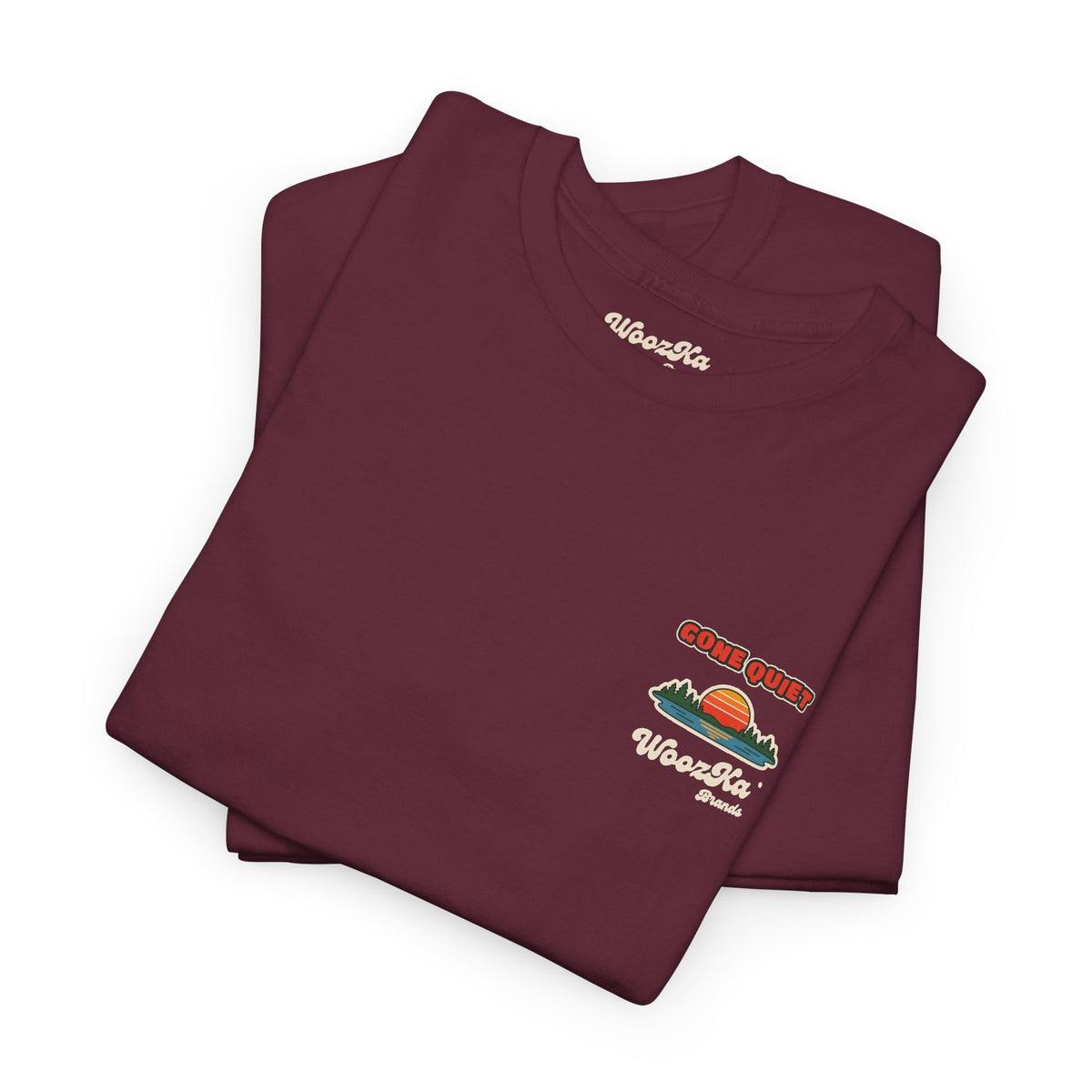 WoozKa Brands Retro Sunset Lake T-Shirt, Nature Outdoors Pine Back Print