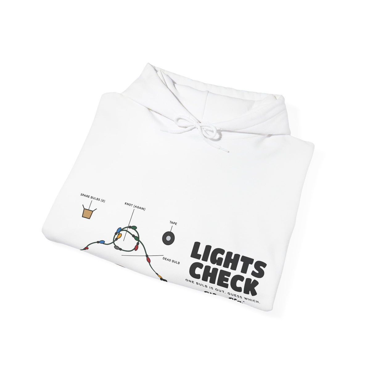 WoozKa Brands Christmas Lights Hoodie, Funny Holiday Wide Front Print