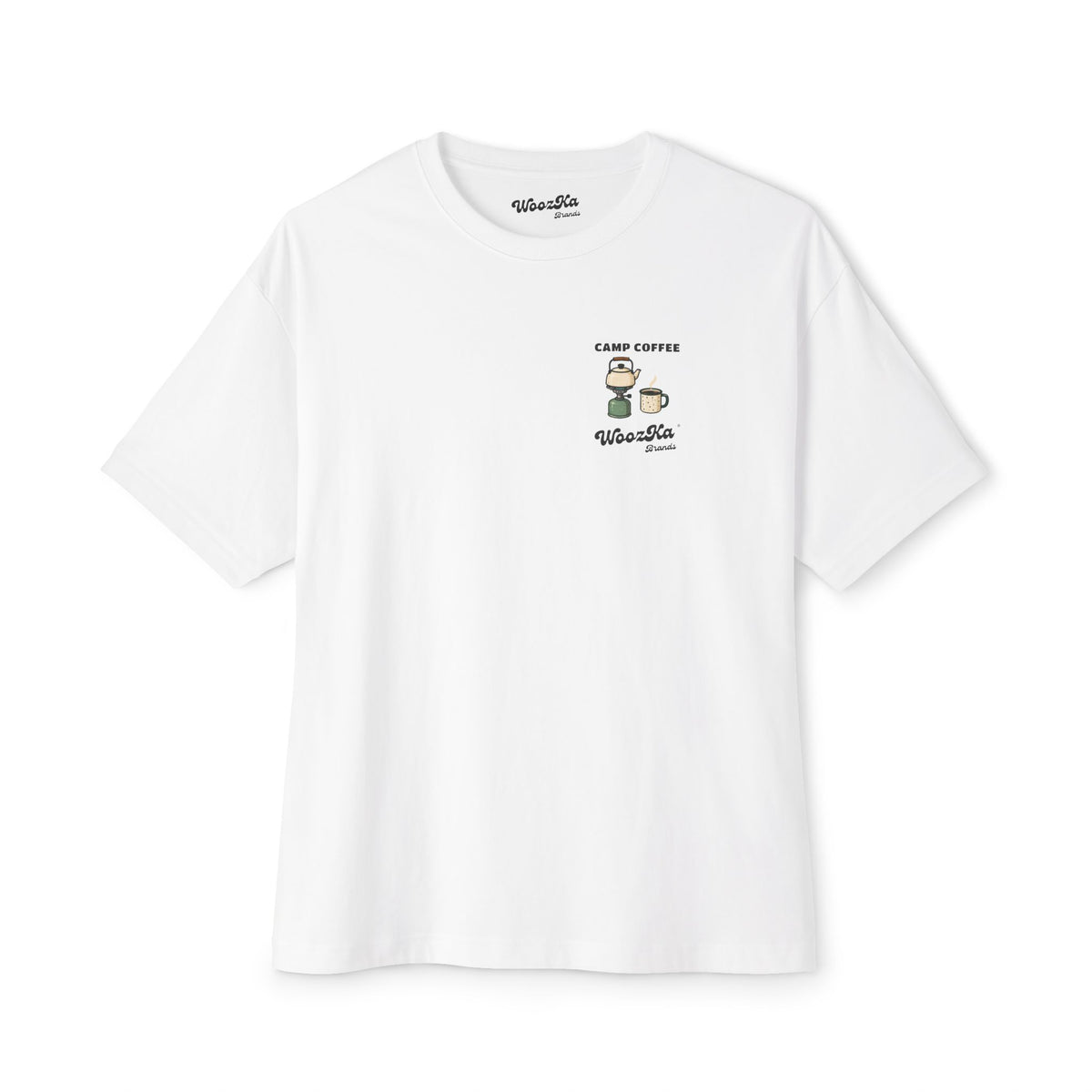 WoozKa Brands Camp Coffee Camping Oversized Boxy T-Shirt, Two-Sided Graphic
