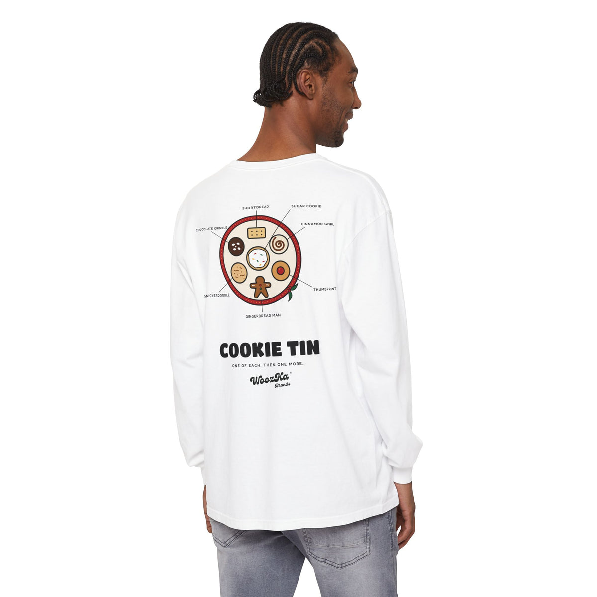 WoozKa Brands Christmas Cookie Long Sleeve Tee, Holiday Baking Back Print