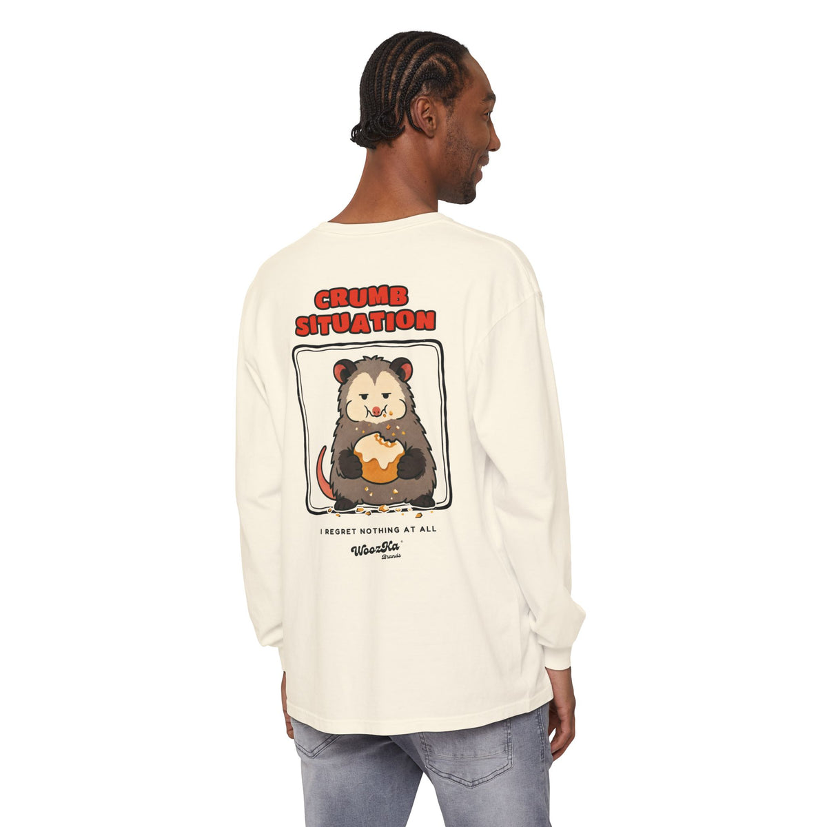 WoozKa Brands Crumb Situation Opossum Long Sleeve T-Shirt, Two-Sided