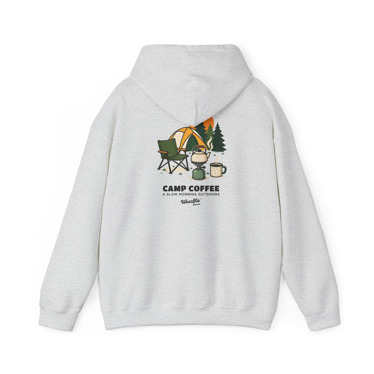 WoozKa Brands Camp Coffee Camping Hoodie, Front and Back Graphic