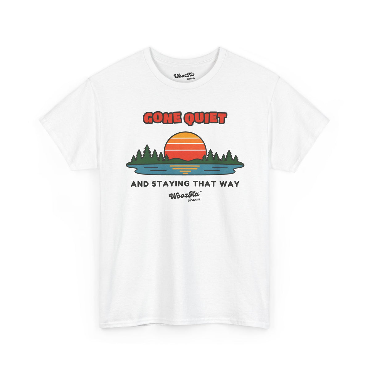 WoozKa Brands Retro Sunset Lake T-Shirt, Nature Outdoors Pine Front Print