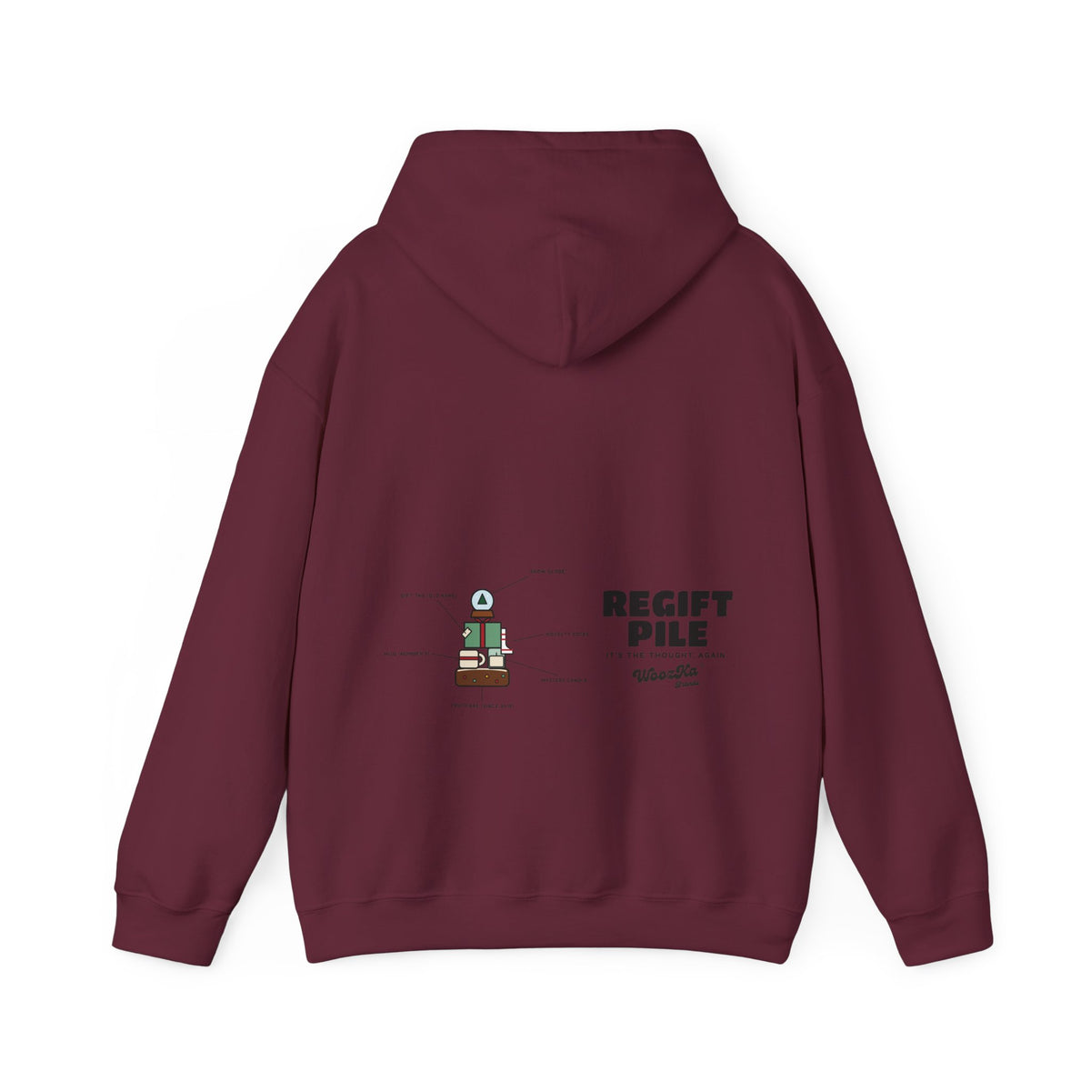 WoozKa Brands Funny Christmas Hoodie, Regift Office Party Wide Back Print
