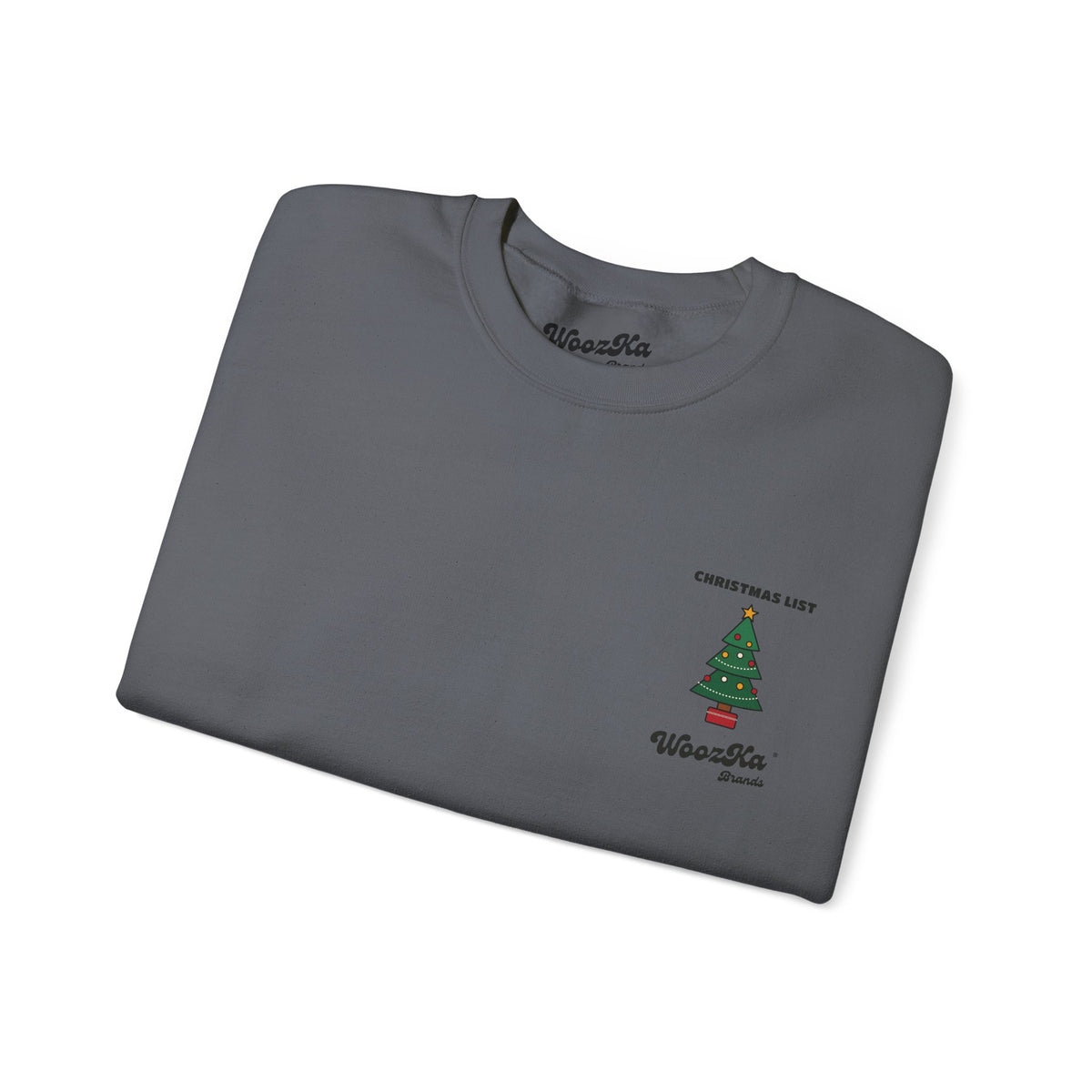 WoozKa Brands Cute Christmas Tree Sweatshirt, Holiday List Back Print