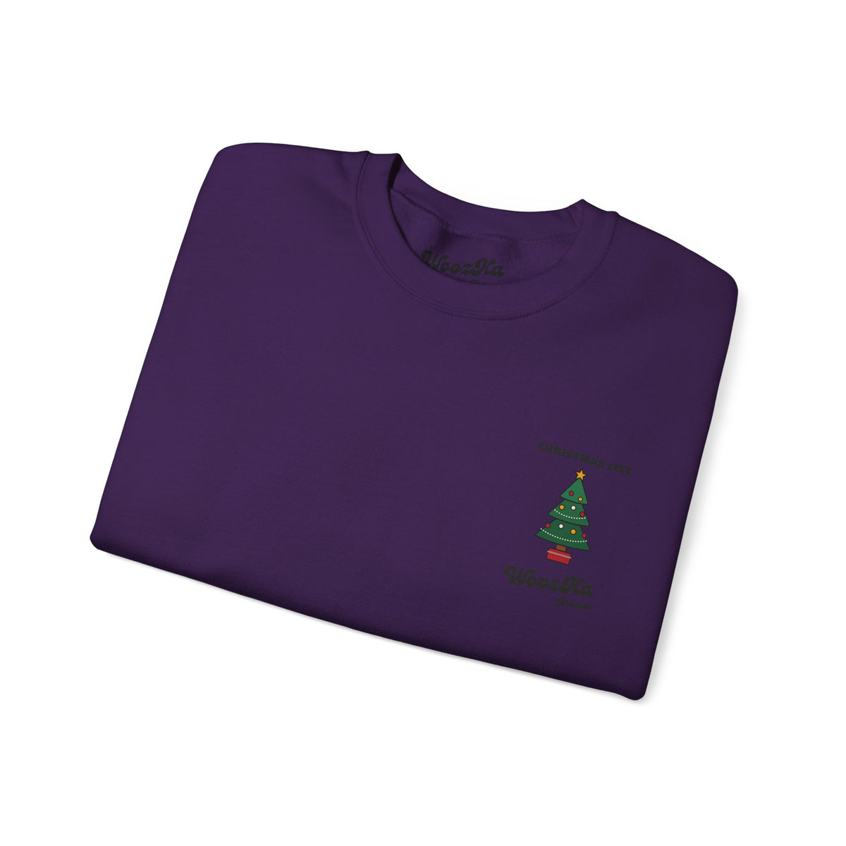 WoozKa Brands Cute Christmas Tree Sweatshirt, Holiday List Back Print