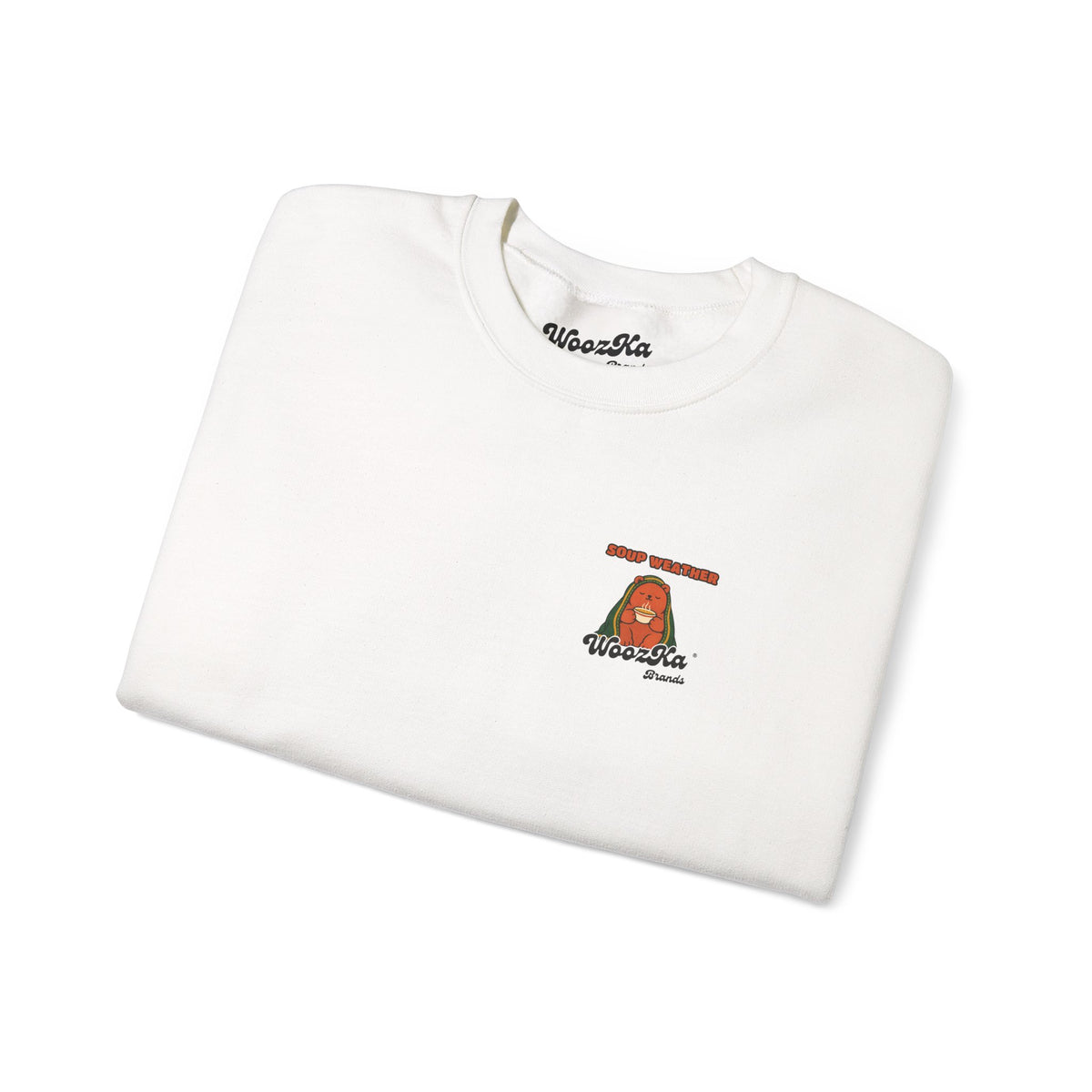 WoozKa Brands Soup Weather Bear Crewneck Sweatshirt, Front and Back Graphic