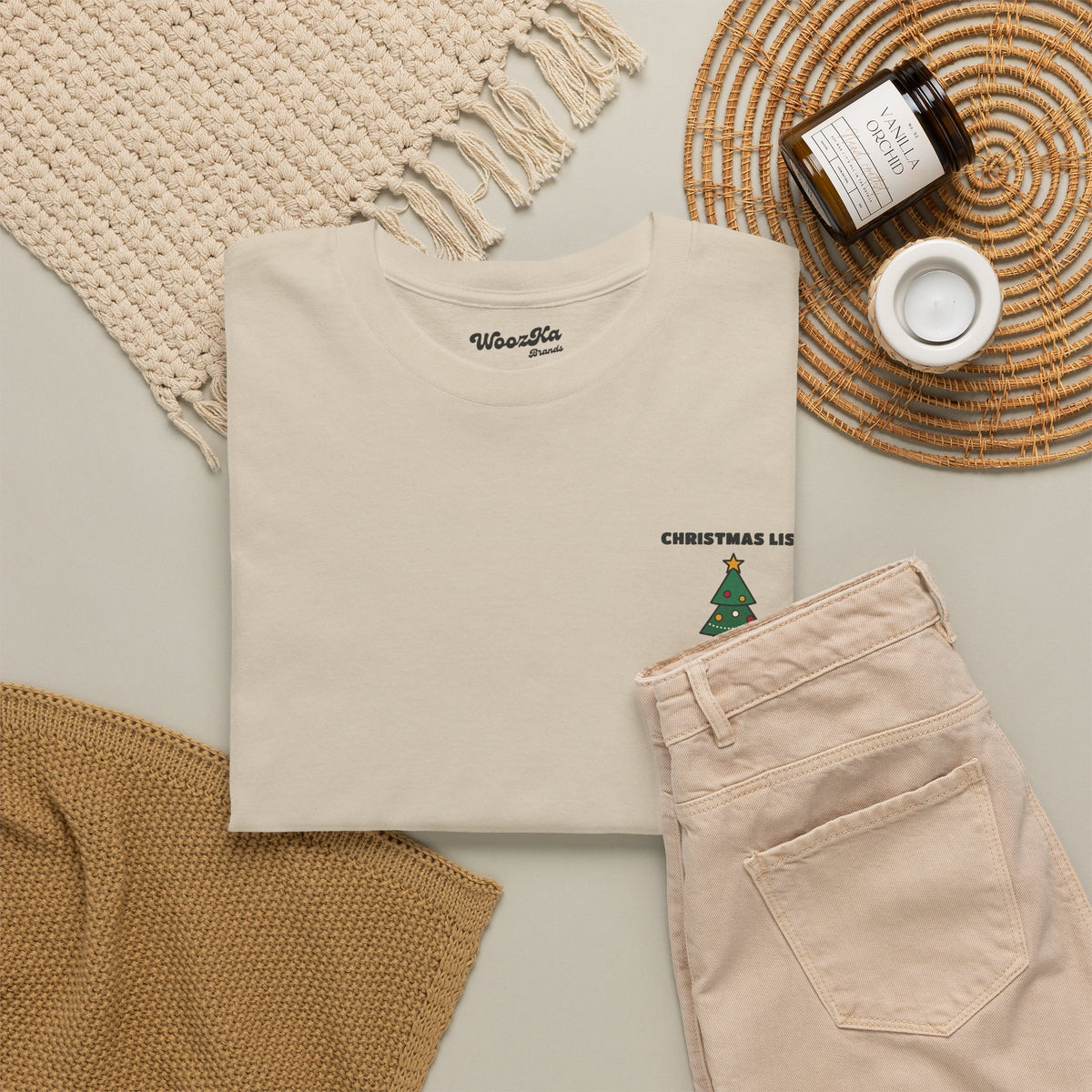 WoozKa Brands Cute Christmas Tree T-Shirt, Holiday List Back Print