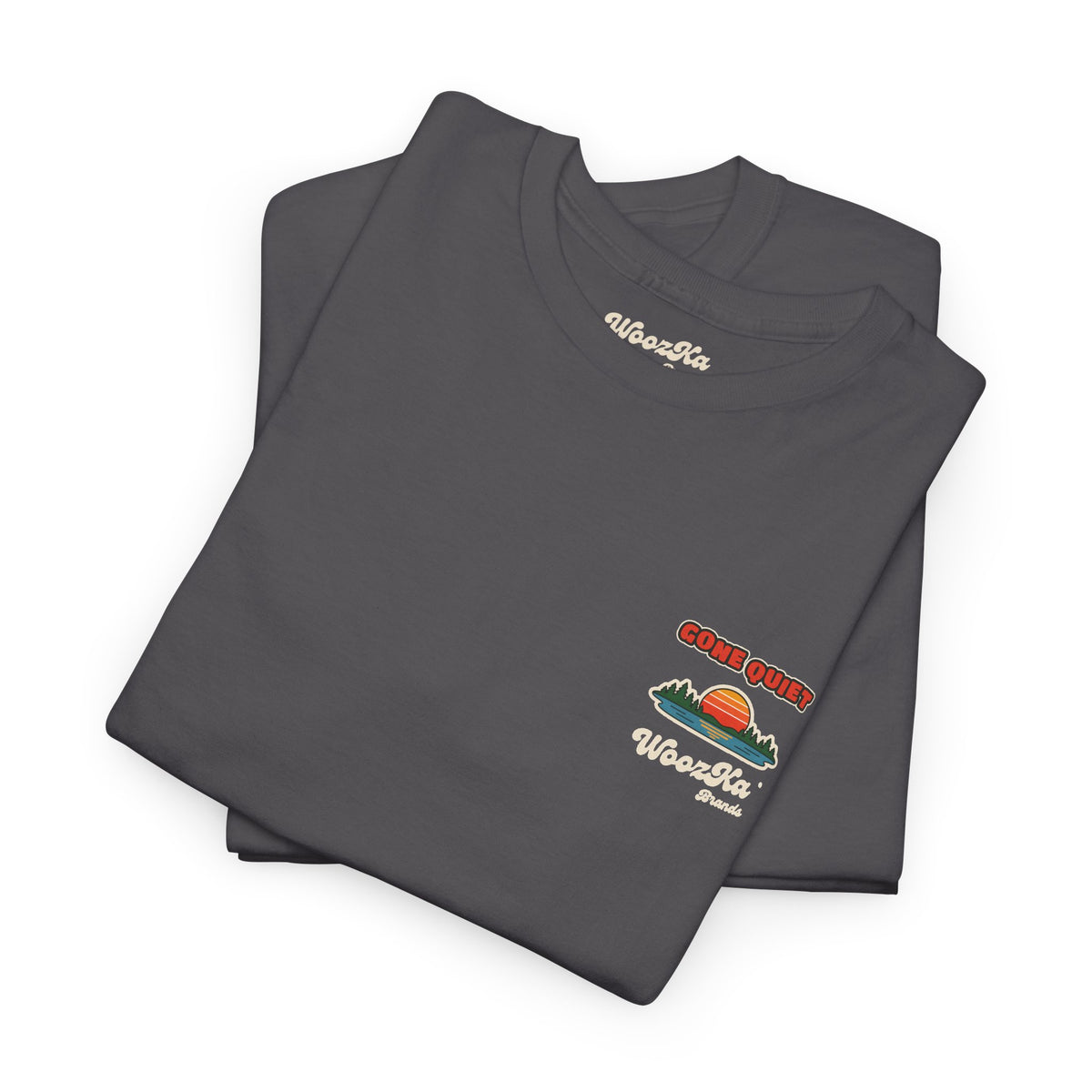 WoozKa Brands Retro Sunset Lake T-Shirt, Nature Outdoors Pine Back Print
