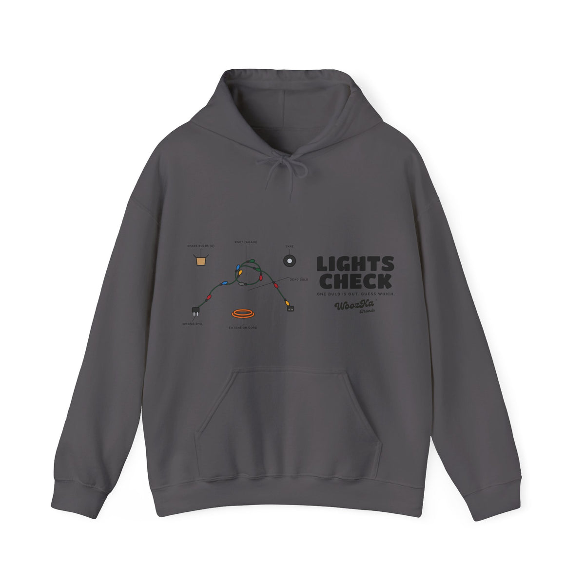 WoozKa Brands Christmas Lights Hoodie, Funny Holiday Wide Front Print