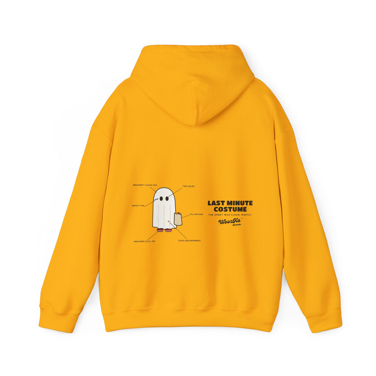 WoozKa Brands Lazy Halloween Costume Hoodie, Funny Ghost Wide Back Print