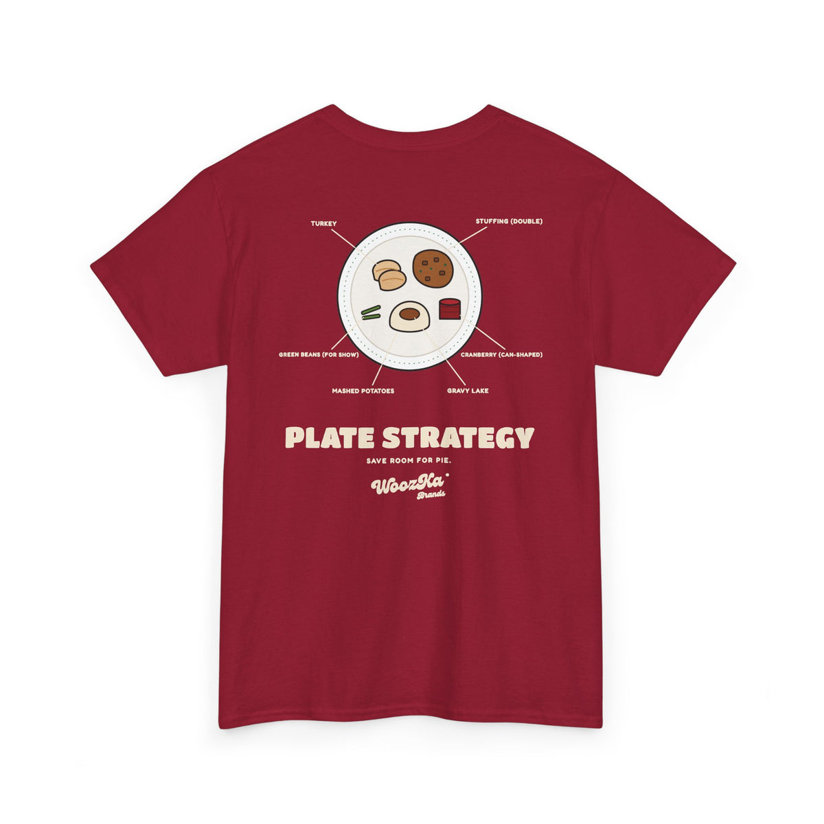 WoozKa Brands Funny Thanksgiving T-Shirt, Turkey Dinner Plate Back Print