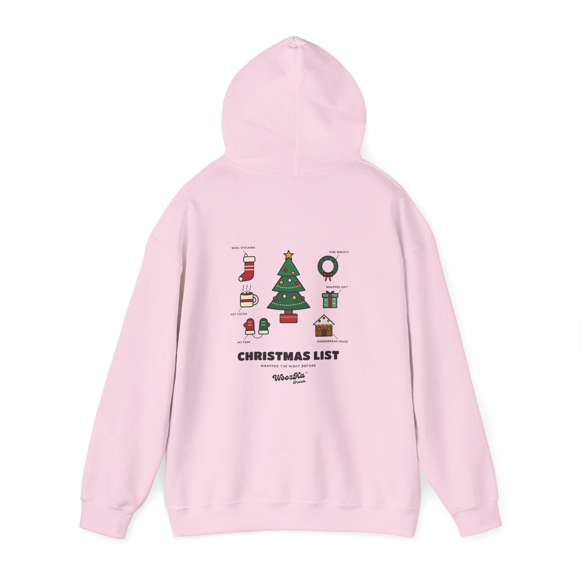WoozKa Brands Cute Christmas Tree Hoodie, Holiday List Back Print