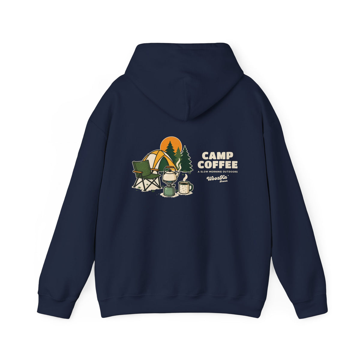 WoozKa Brands Camp Coffee Camping Hoodie, Wide Back Graphic