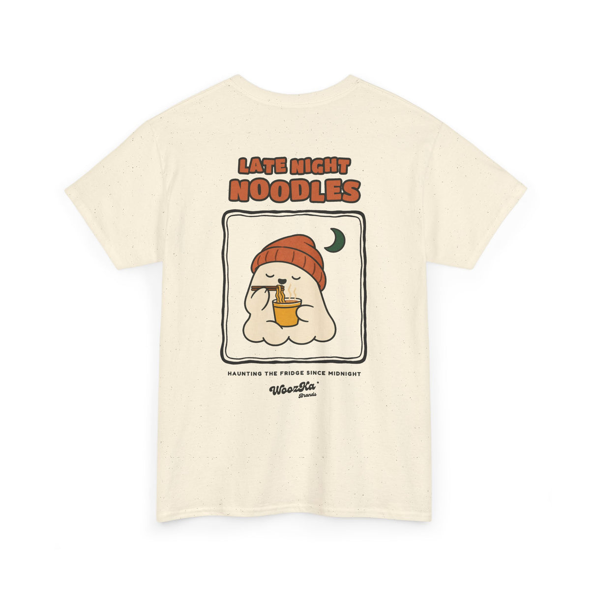 WoozKa Brands Late Night Noodles Ghost Heavy Cotton T-Shirt, Two-Sided