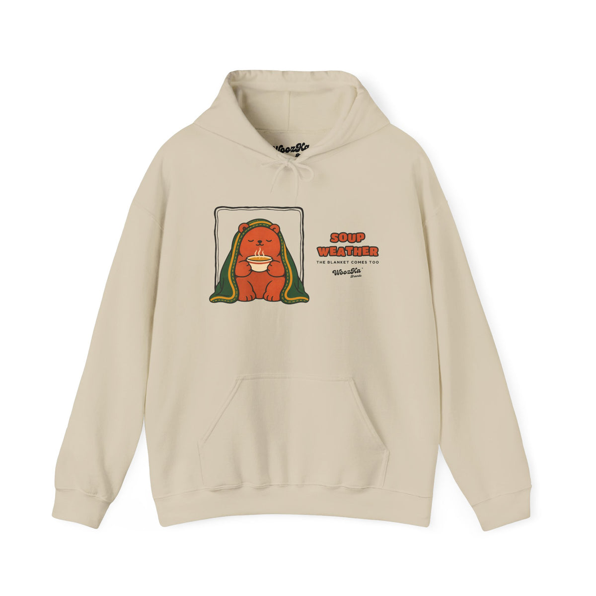 WoozKa Brands Soup Weather Bear Hoodie, Wide Front Graphic