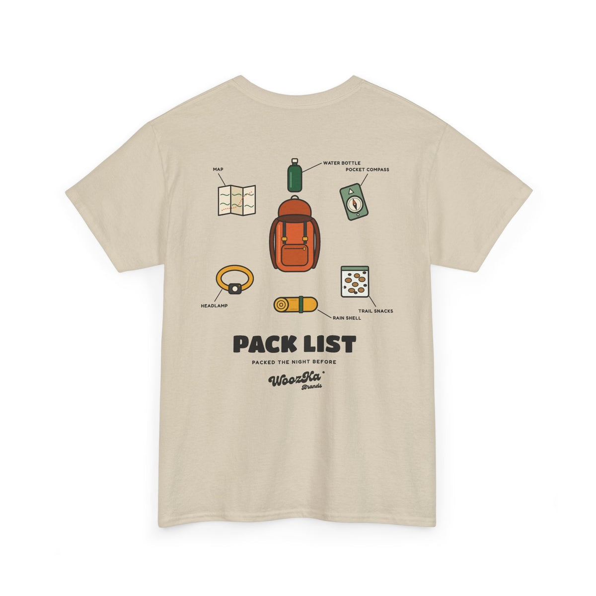 WoozKa Brands Hiking T-Shirt, Backpacking Gear List Back Print