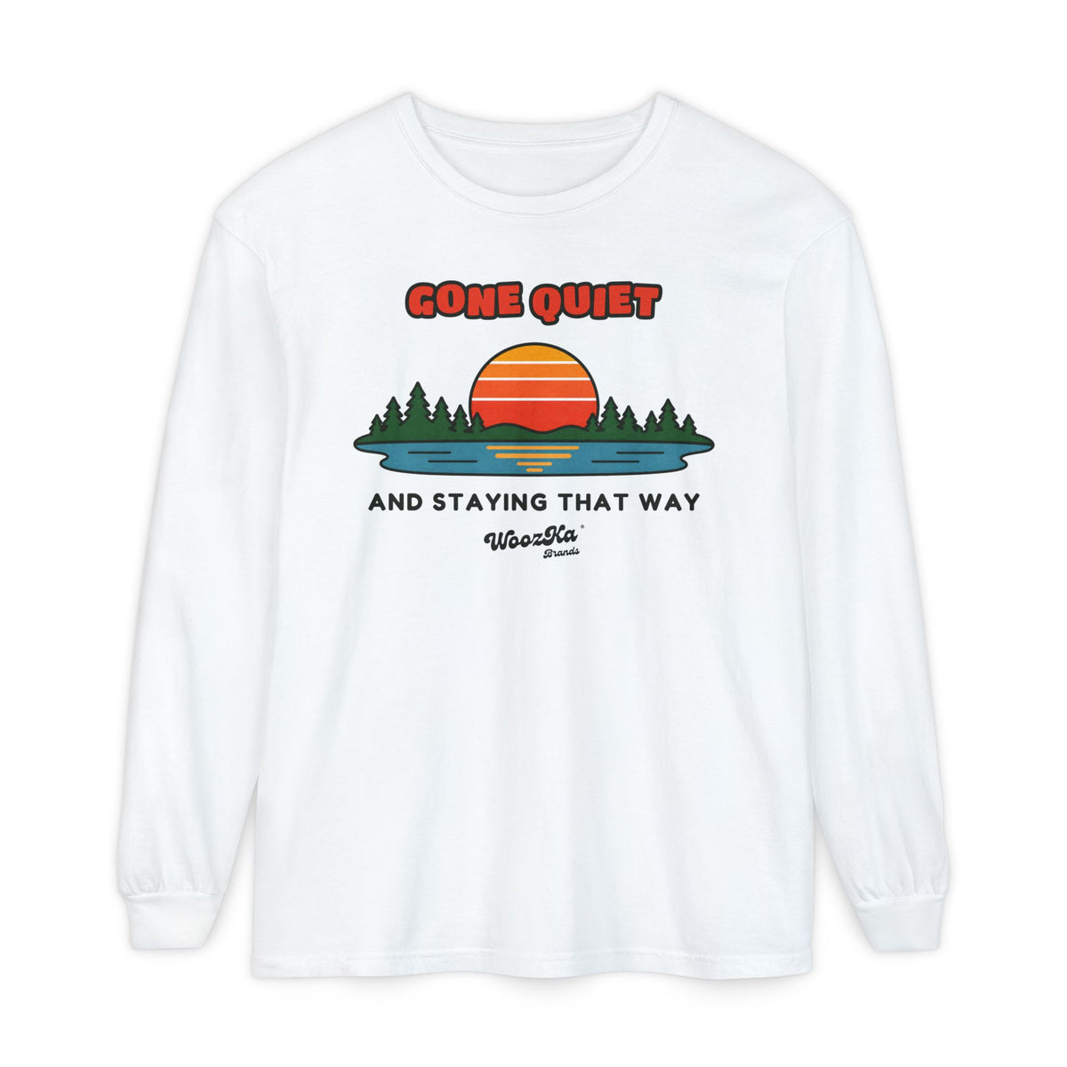 WoozKa Brands Retro Sunset Lake Long Sleeve Tee, Nature Front Print