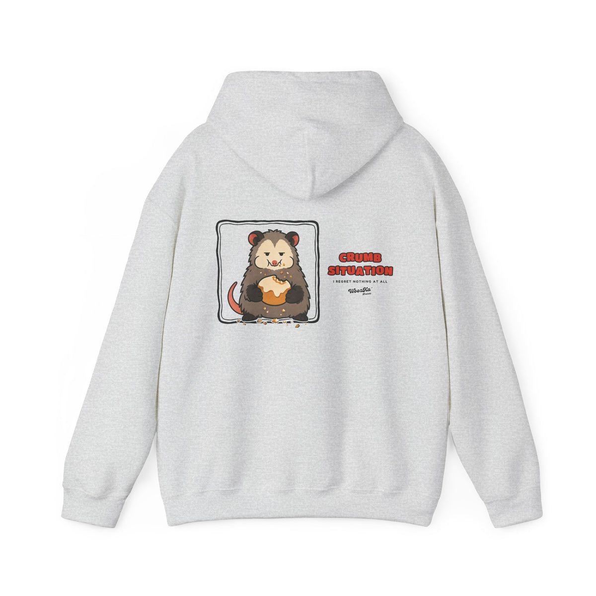 WoozKa Brands Crumb Situation Opossum Hoodie, Wide Back Graphic