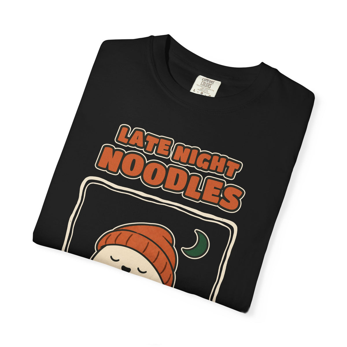 WoozKa Brands Late Night Noodles Ghost Garment-Dyed T-Shirt, Front Graphic