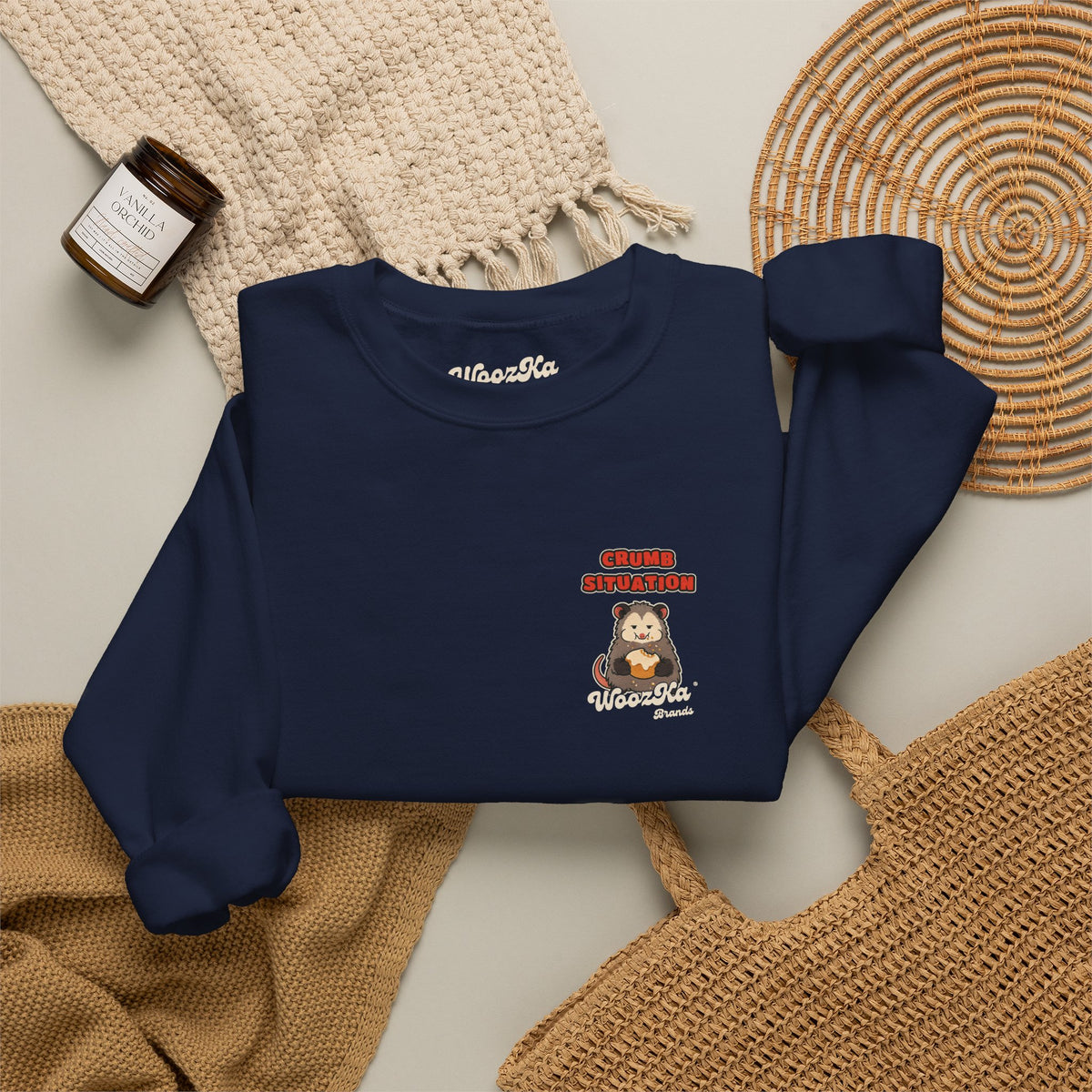 WoozKa Brands Crumb Situation Opossum Crewneck Sweatshirt, Two-Sided