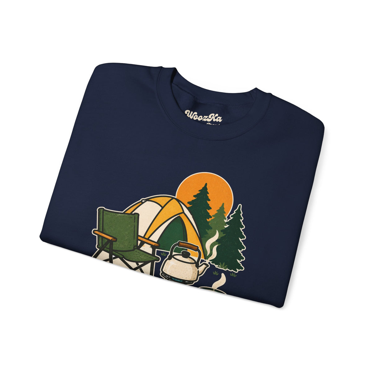 WoozKa Brands Camp Coffee Camping Crewneck Sweatshirt, Front Graphic