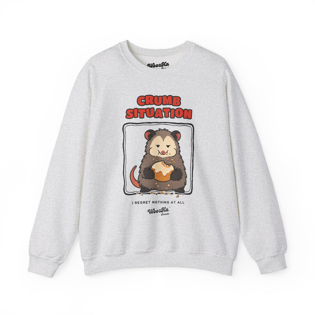 WoozKa Brands Crumb Situation Opossum Crewneck Sweatshirt, Front Graphic