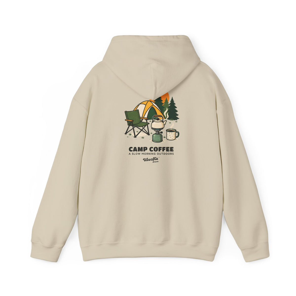 WoozKa Brands Camp Coffee Camping Hoodie, Front and Back Graphic