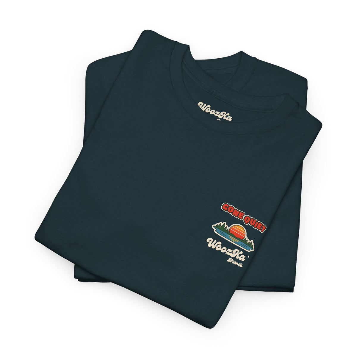WoozKa Brands Retro Sunset Lake T-Shirt, Nature Outdoors Pine Back Print