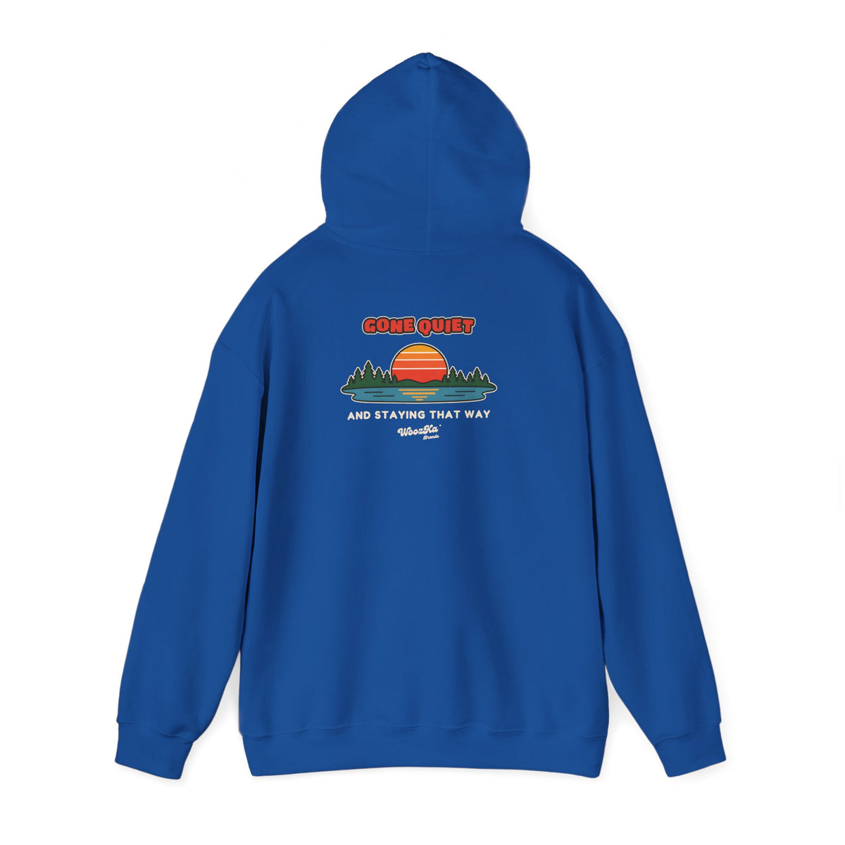 WoozKa Brands Retro Sunset Lake Hoodie, Nature Outdoors Pine Back Print