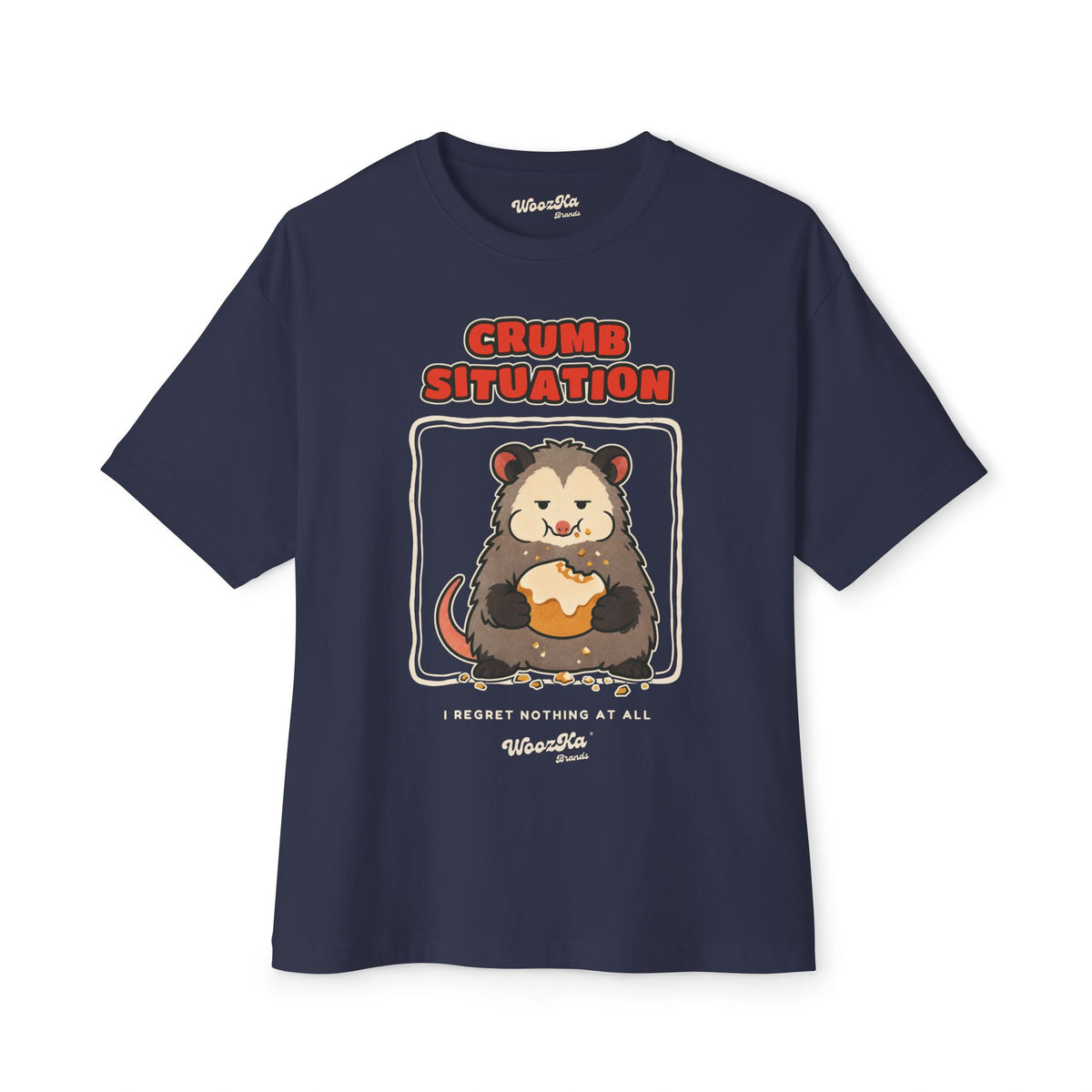 WoozKa Brands Crumb Situation Opossum Oversized Boxy T-Shirt, Front Graphic