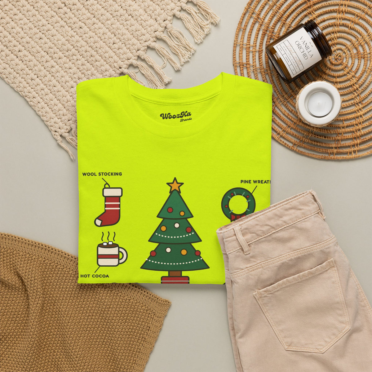 WoozKa Brands Cute Christmas Tree T-Shirt, Holiday List Front Print