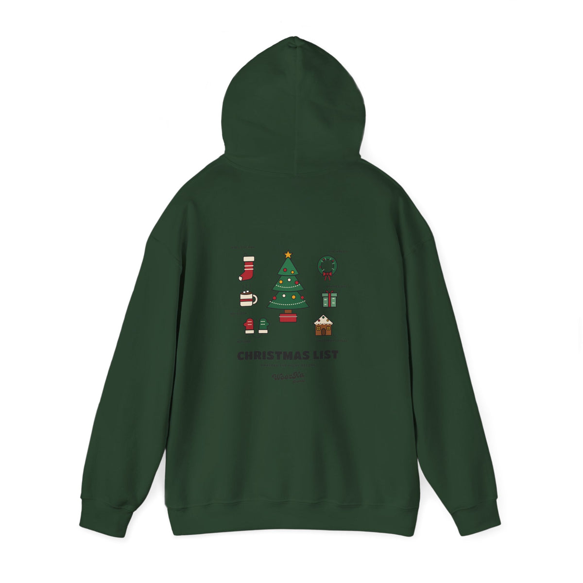 WoozKa Brands Cute Christmas Tree Hoodie, Holiday List Back Print