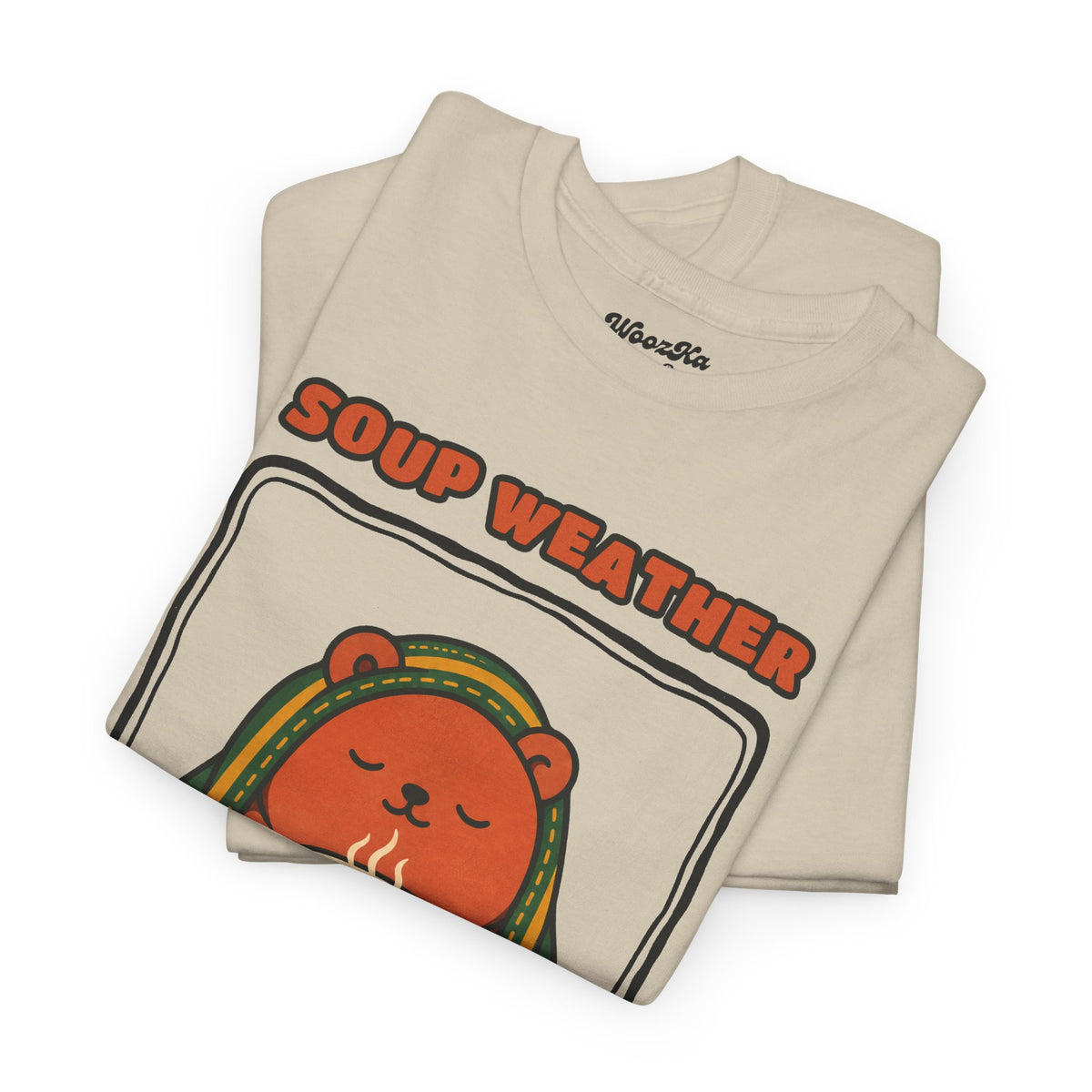 WoozKa Brands Soup Weather Bear Heavy Cotton T-Shirt, Front Graphic
