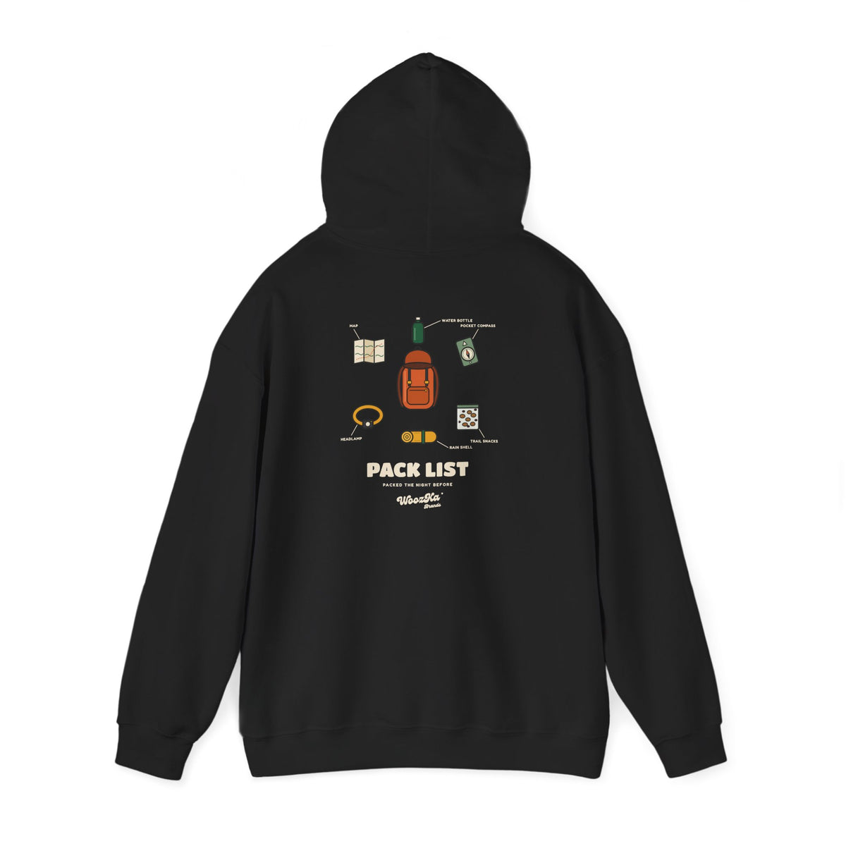 WoozKa Brands Hiking Hoodie, Backpacking Gear List Back Print