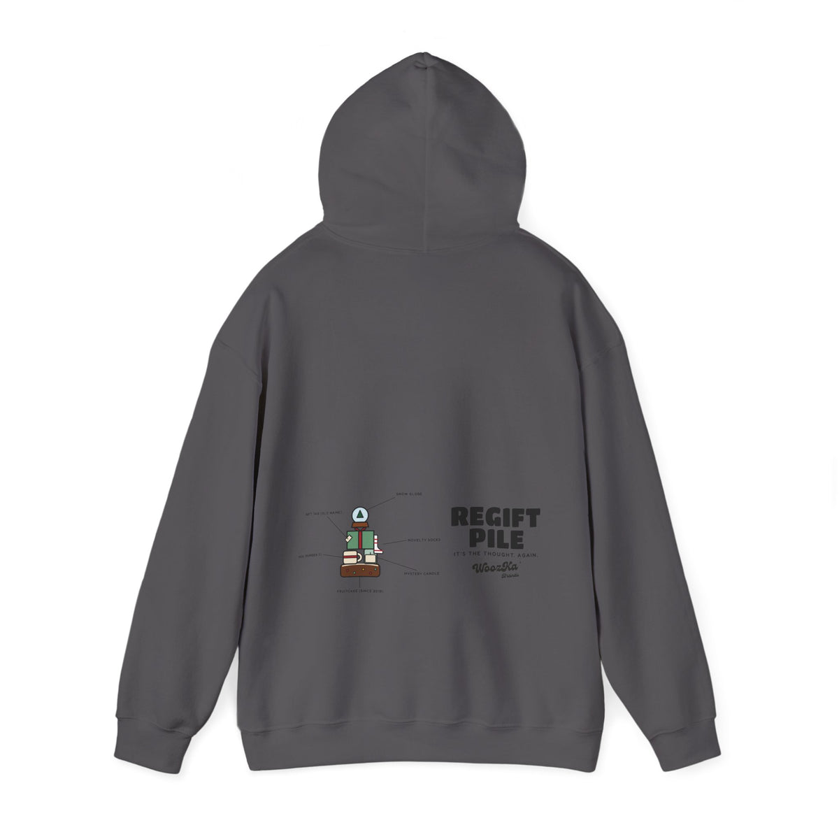 WoozKa Brands Funny Christmas Hoodie, Regift Office Party Wide Back Print