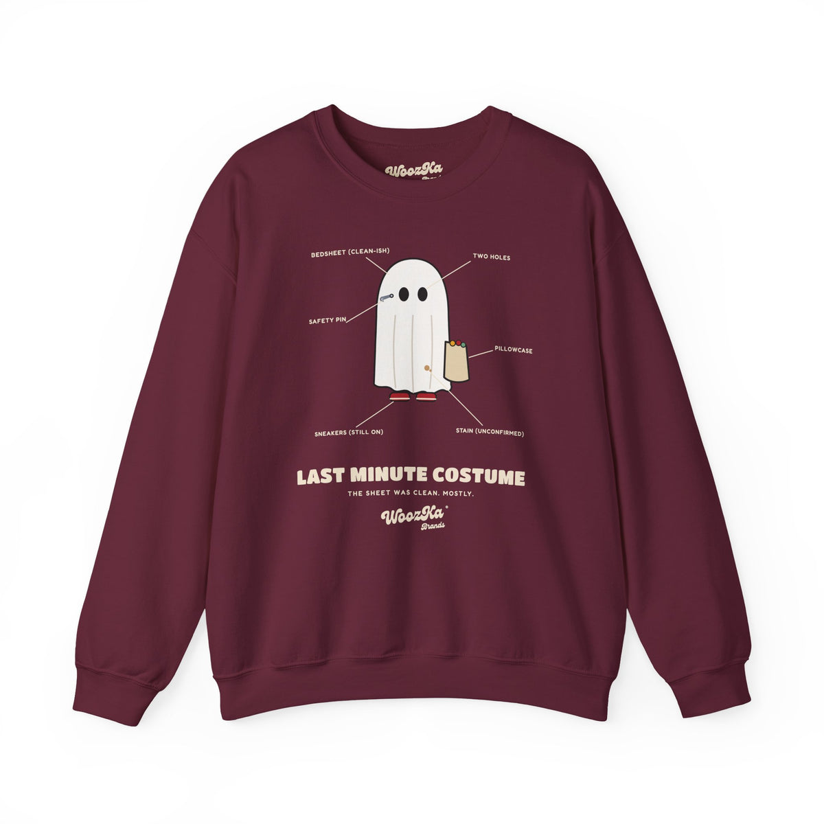 WoozKa Brands Lazy Halloween Costume Sweatshirt, Funny Ghost Front Print