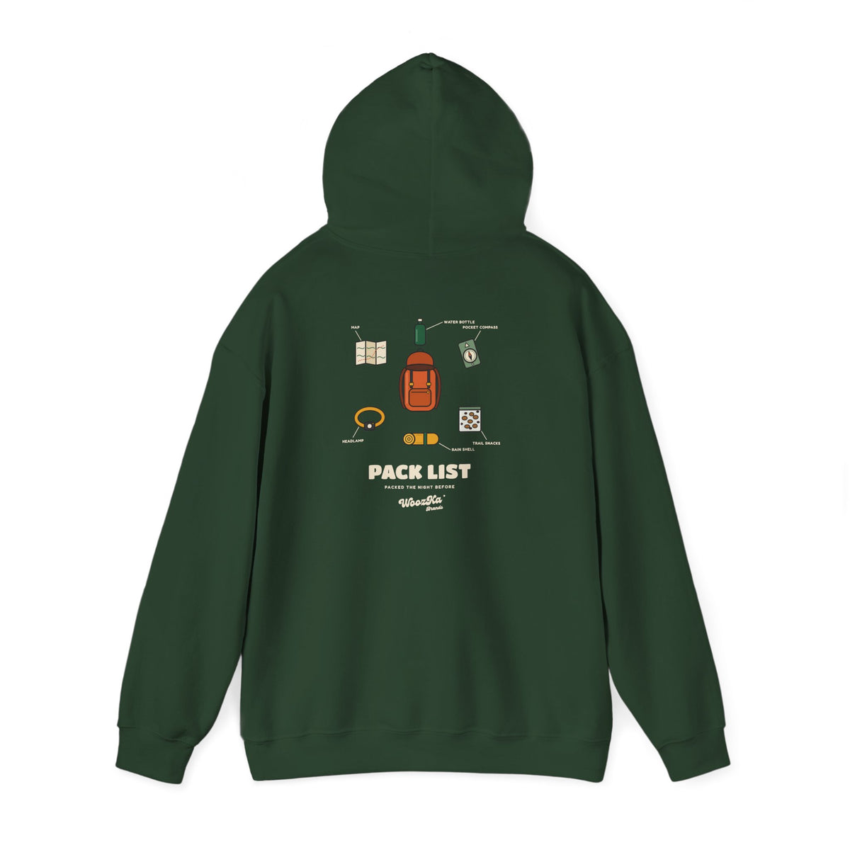 WoozKa Brands Hiking Hoodie, Backpacking Gear List Back Print