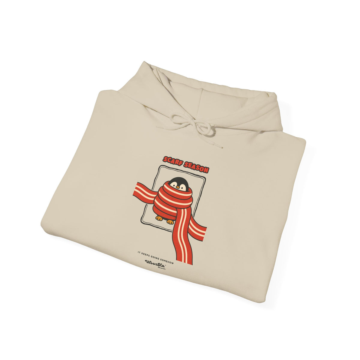 WoozKa Brands Scarf Season Penguin Hoodie, Front Graphic