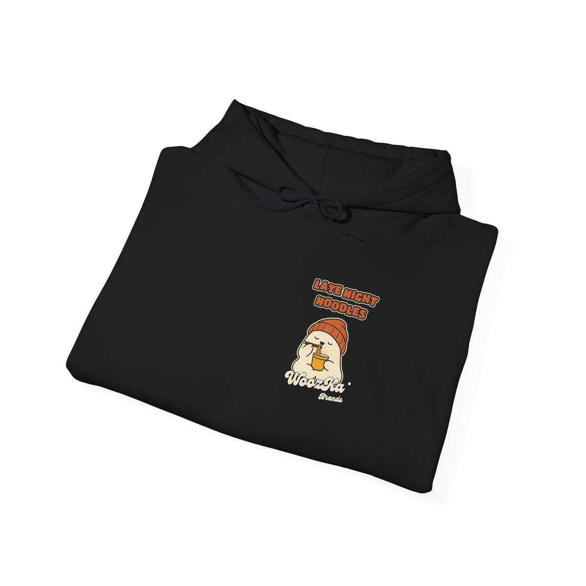 WoozKa Brands Late Night Noodles Ghost Hoodie, Wide Back Graphic