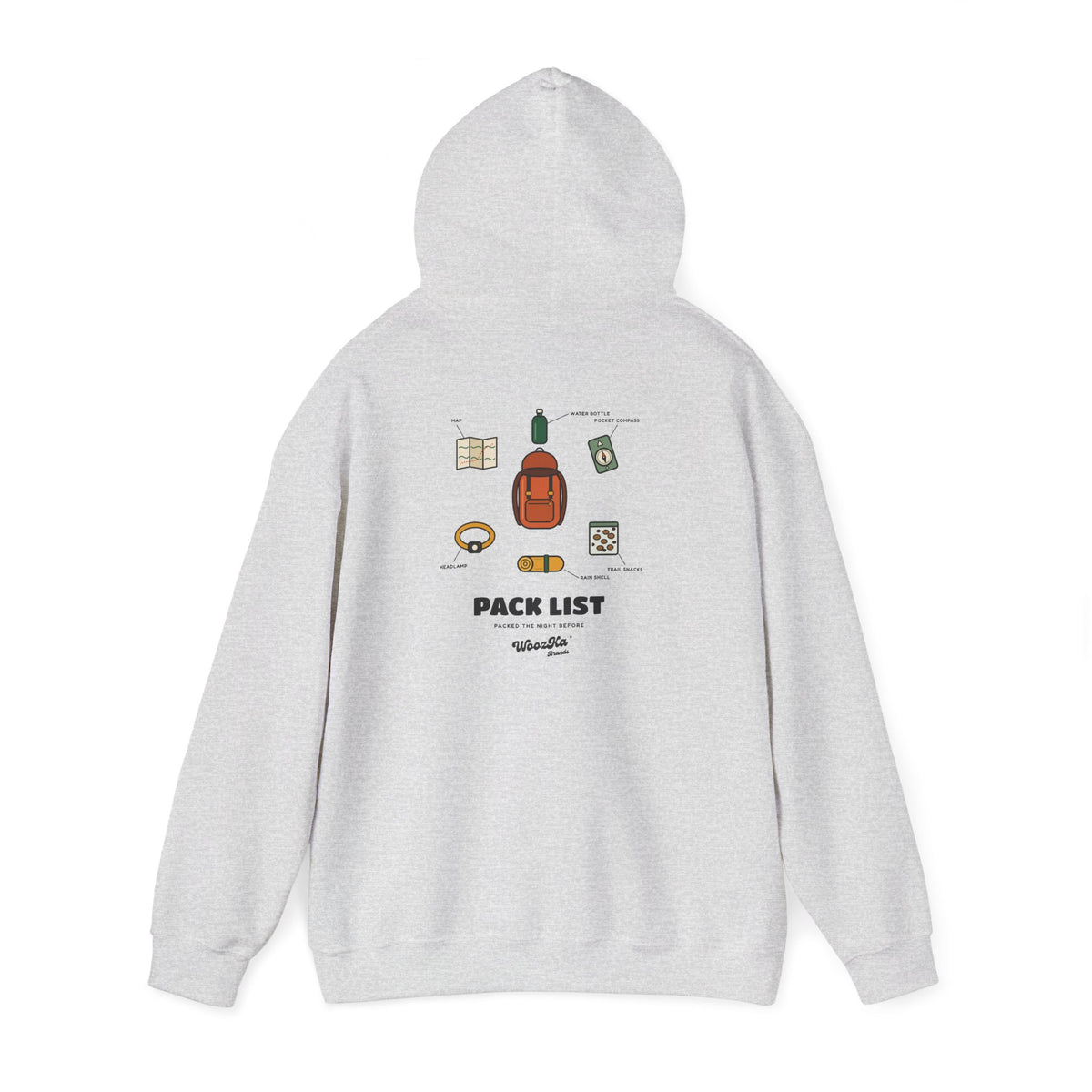 WoozKa Brands Hiking Hoodie, Backpacking Gear List Back Print