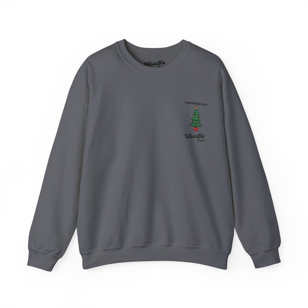 WoozKa Brands Cute Christmas Tree Sweatshirt, Holiday List Back Print