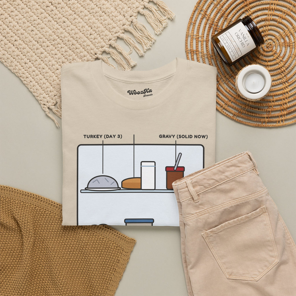WoozKa Brands Funny Thanksgiving Leftovers T-Shirt, Turkey Pie Front Print