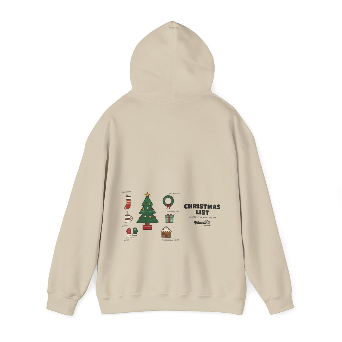 WoozKa Brands Cute Christmas Tree Hoodie, Holiday List Wide Back Print