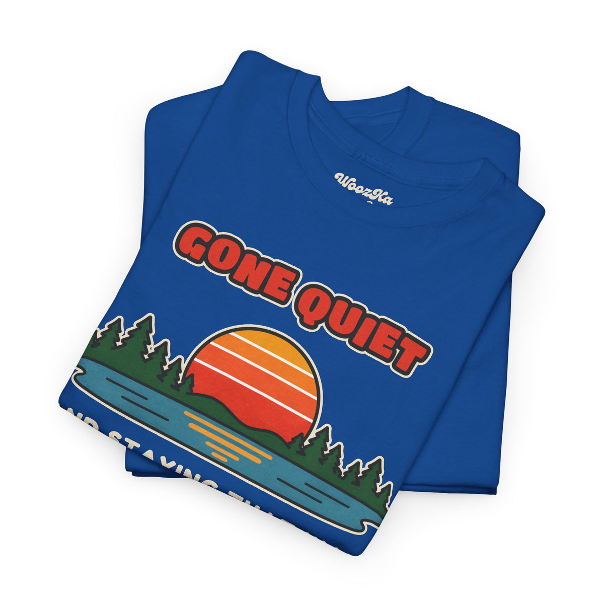 WoozKa Brands Retro Sunset Lake T-Shirt, Nature Outdoors Pine Front Print