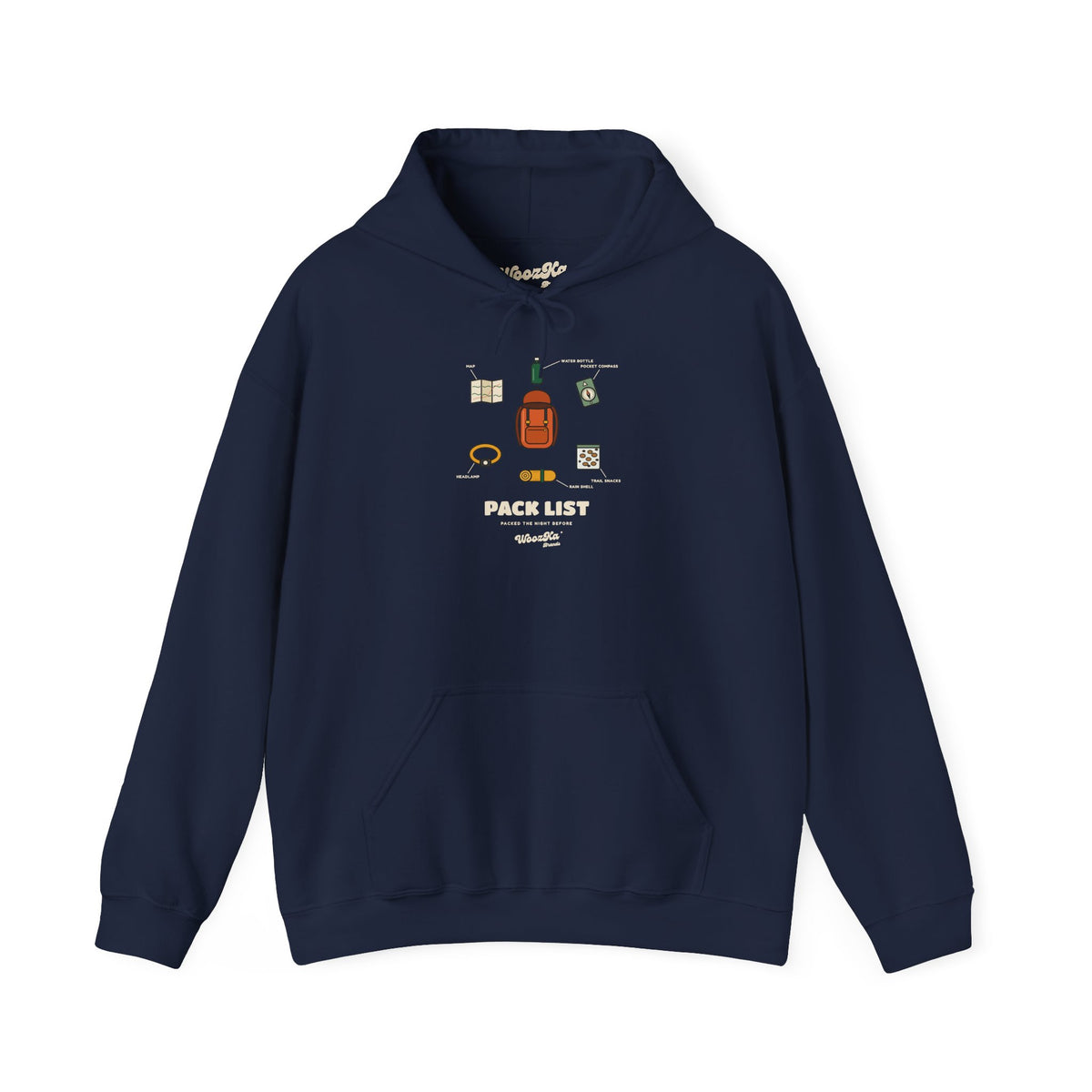 WoozKa Brands Hiking Hoodie, Backpacking Gear List Front Print